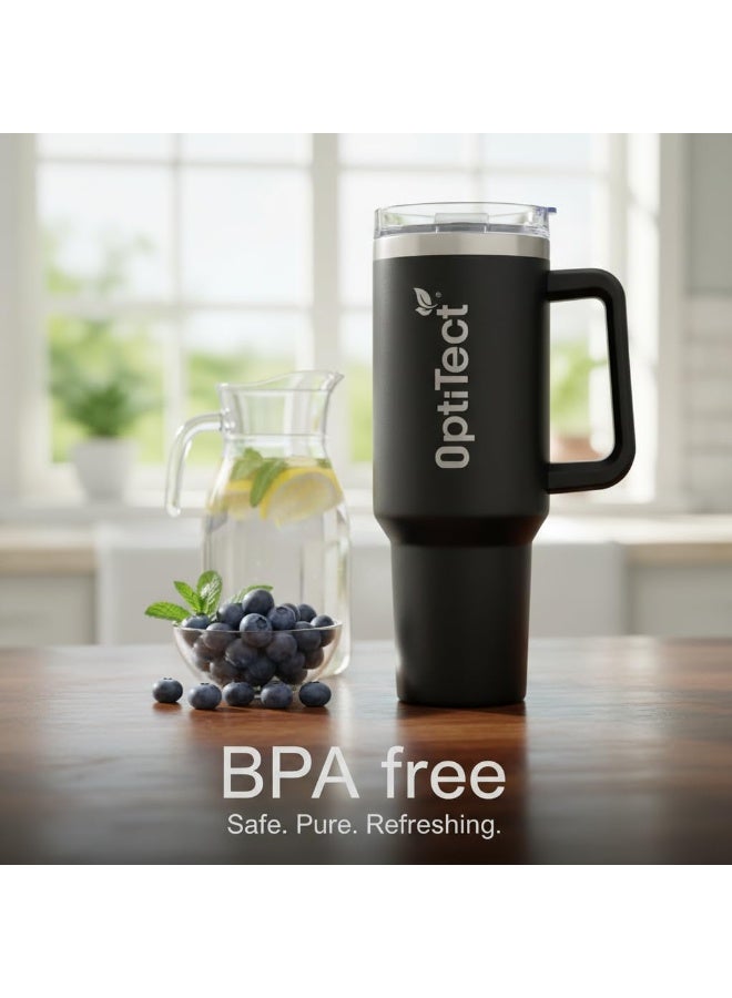 OptiTect Stainless Steel Insulated Tumbler with Handle & Straw, BPA-Free & Lead-Free, Reusable Travel Cup - Image 5